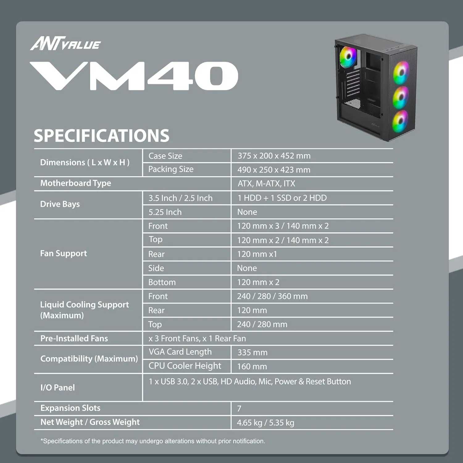 Ant Value Gaming Cabinet VM40 Black view 10